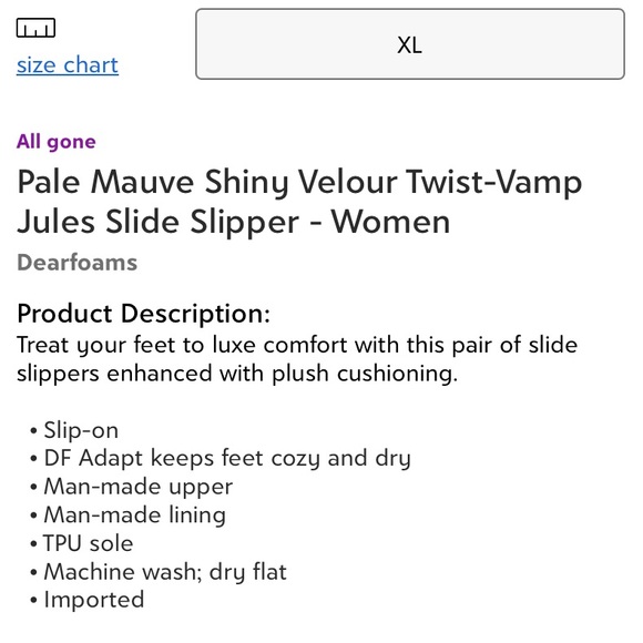 Dearfoams Pale Mauve Shiny Velour Twist-Vamp Jules Slide Slipper Woman’s Size XL - Picture 5 of 5